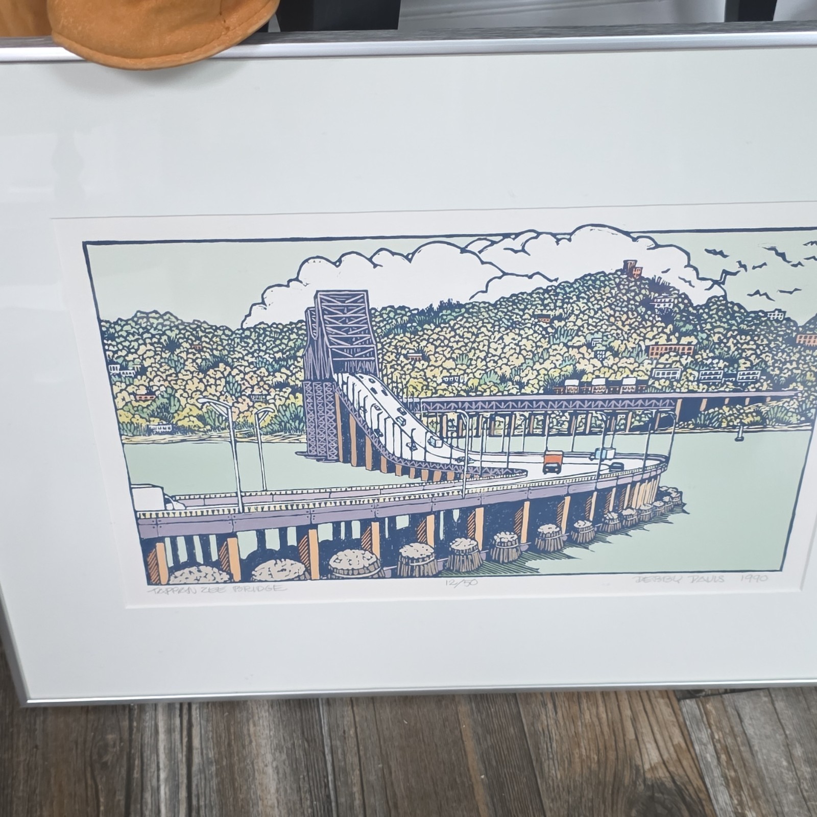 Debby Davis Tappan Zee Bridge Numbered Signed Framed Contemporary Art Print 1990