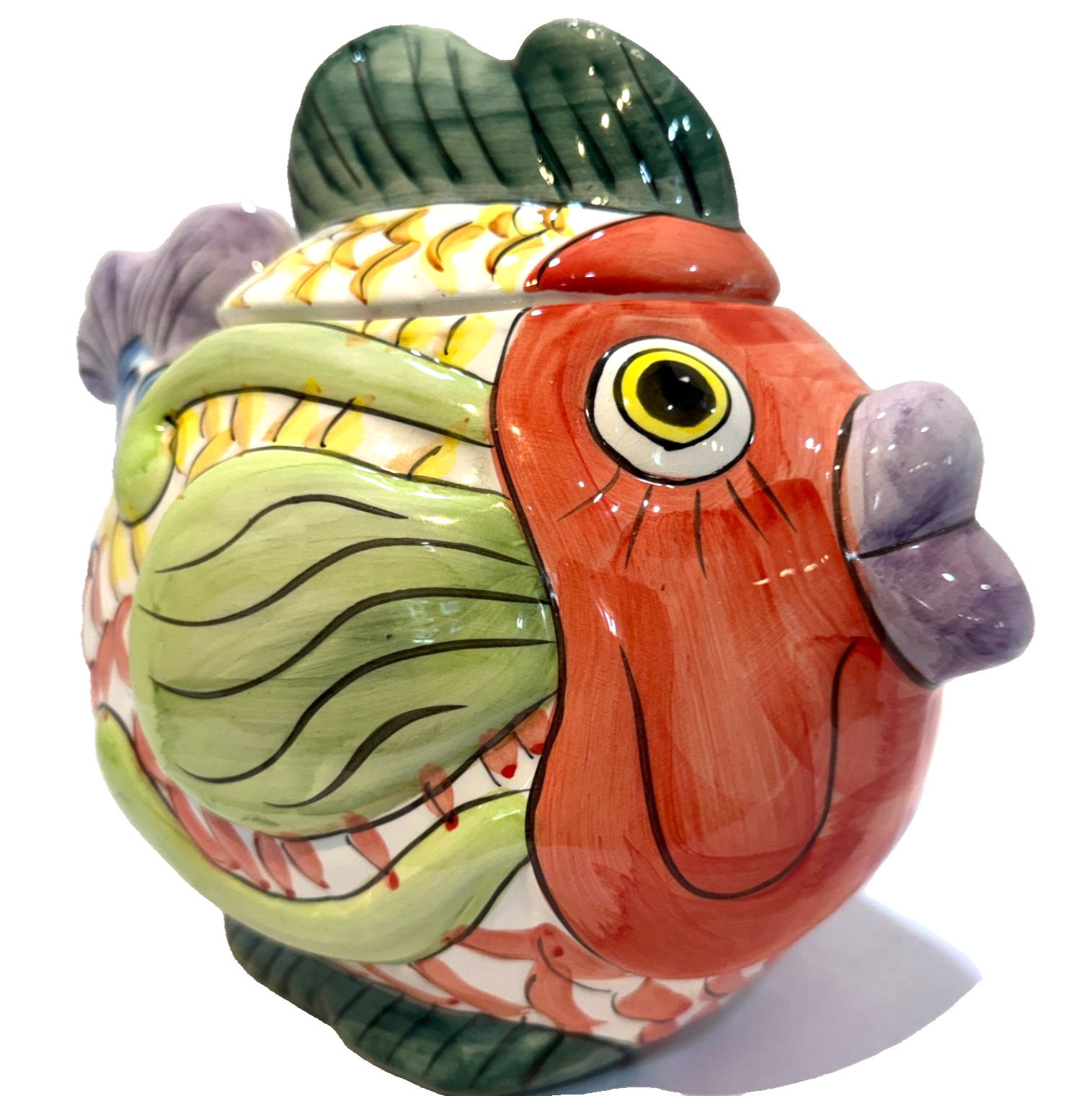 Vintage W.C.L Ceramic 9” Kissing Koi Fish Shaped Cookie Jar Fun Tropical Colors