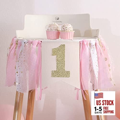 Pink 1st Highchair Banner - High chair Banner Decoration for First/1st 