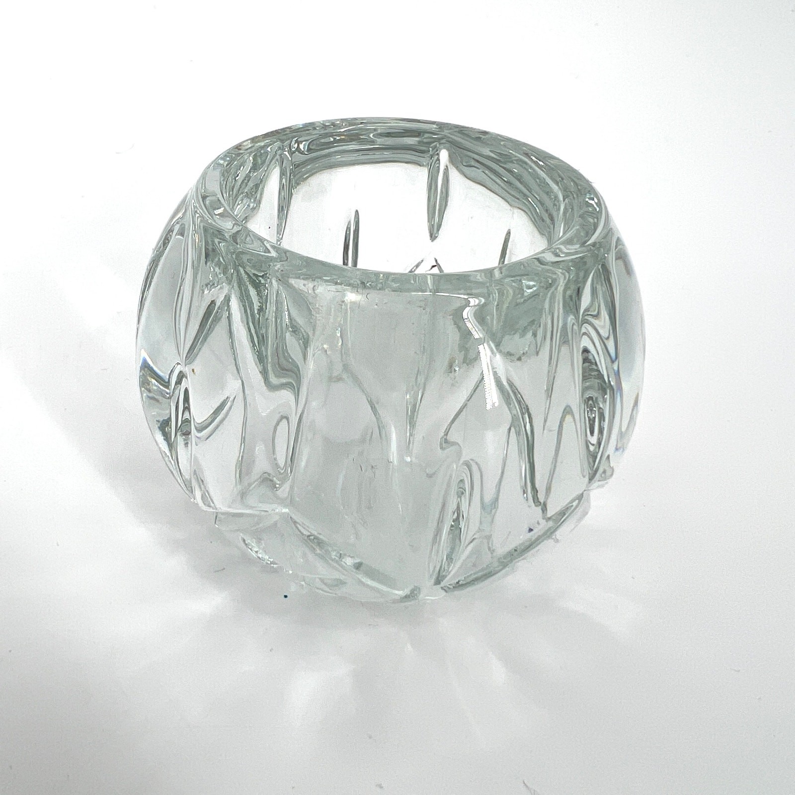 Vintage 70s Homeco USA Small Votive Holder Crystal Cut Glass 3"