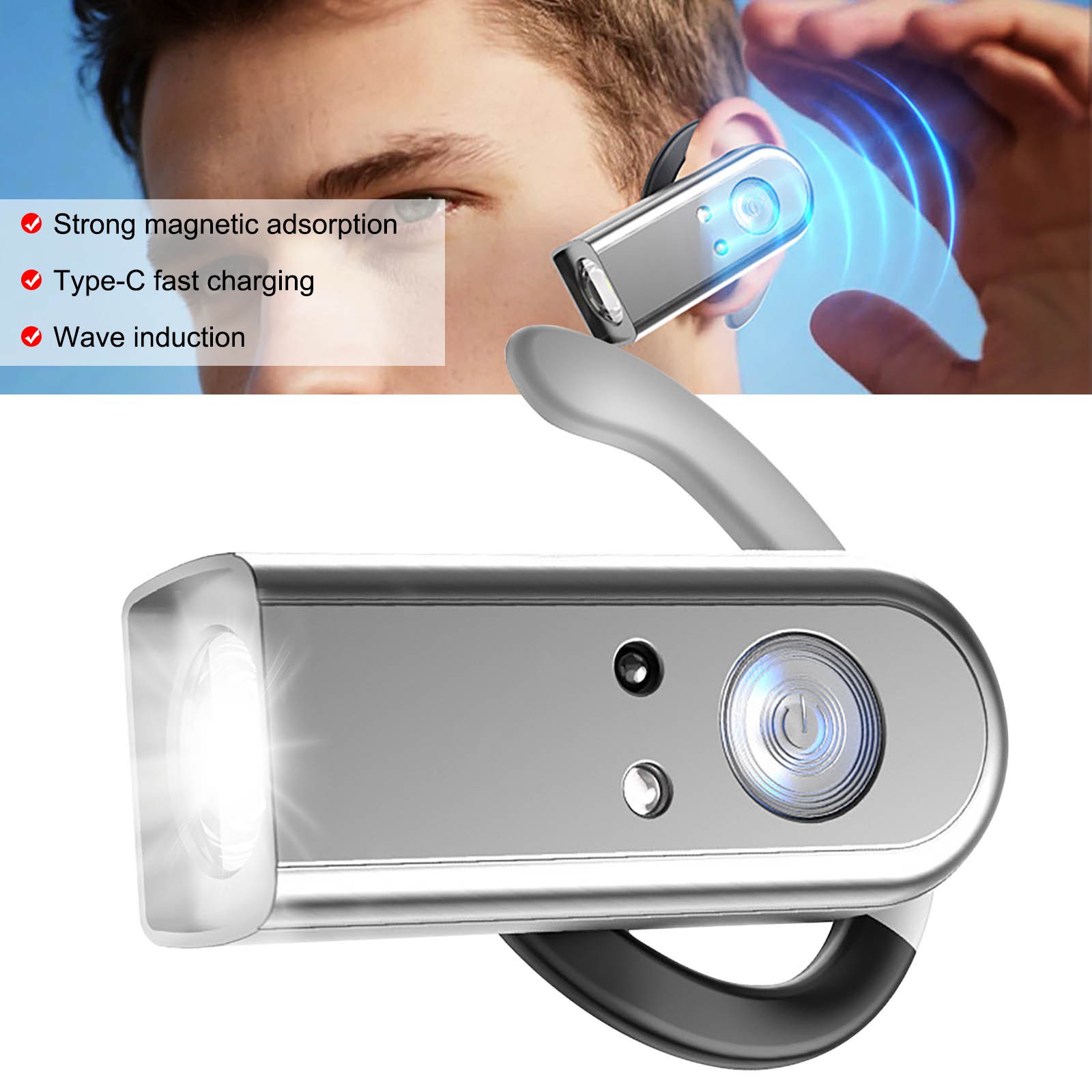 Ear-Mounted Headlamp Motion Sensor Super Bright Headlight for Camping Hiking