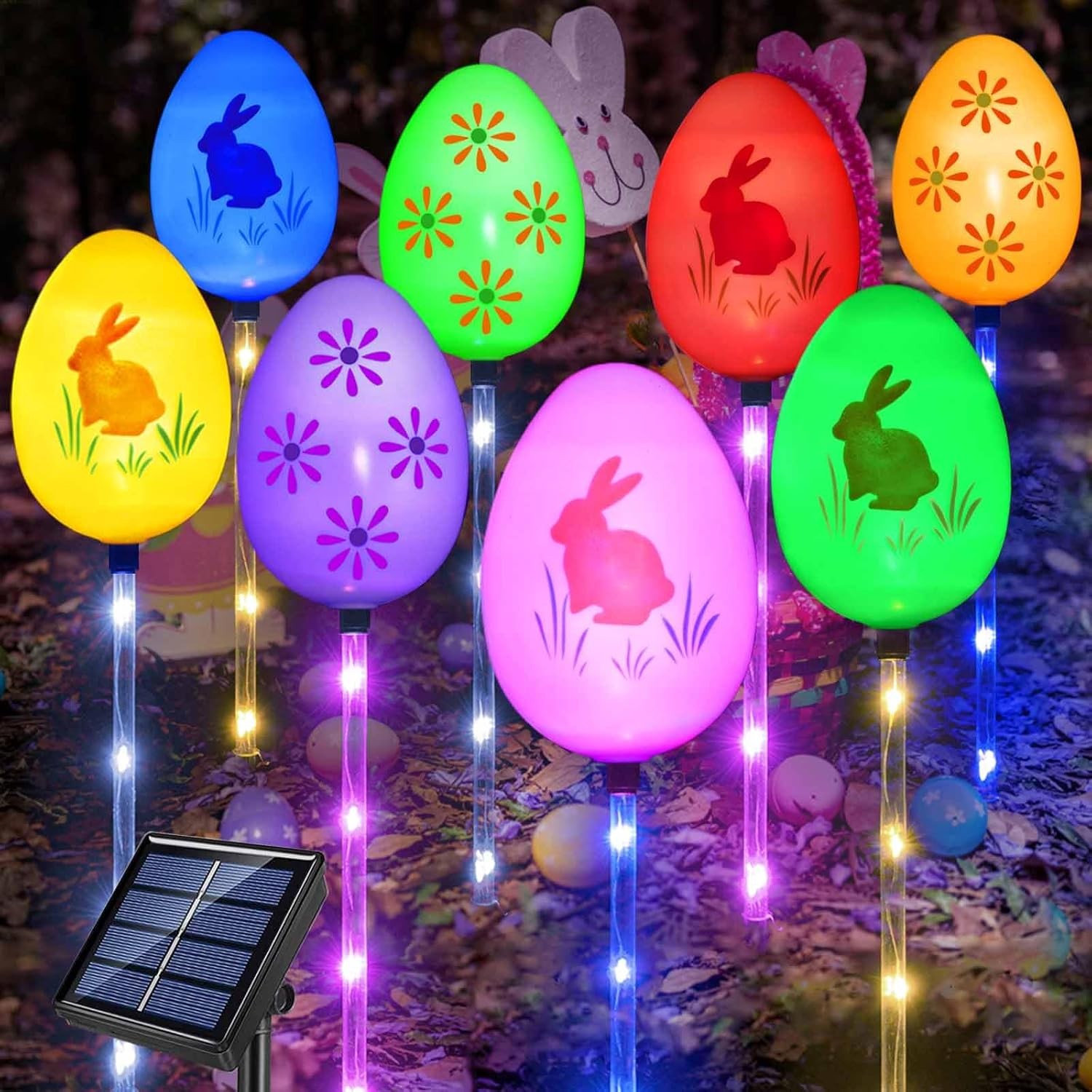 Upgraded 8-Pack Solar Easter Egg Stake Lights for Easter Decorations, Outdoor Wa