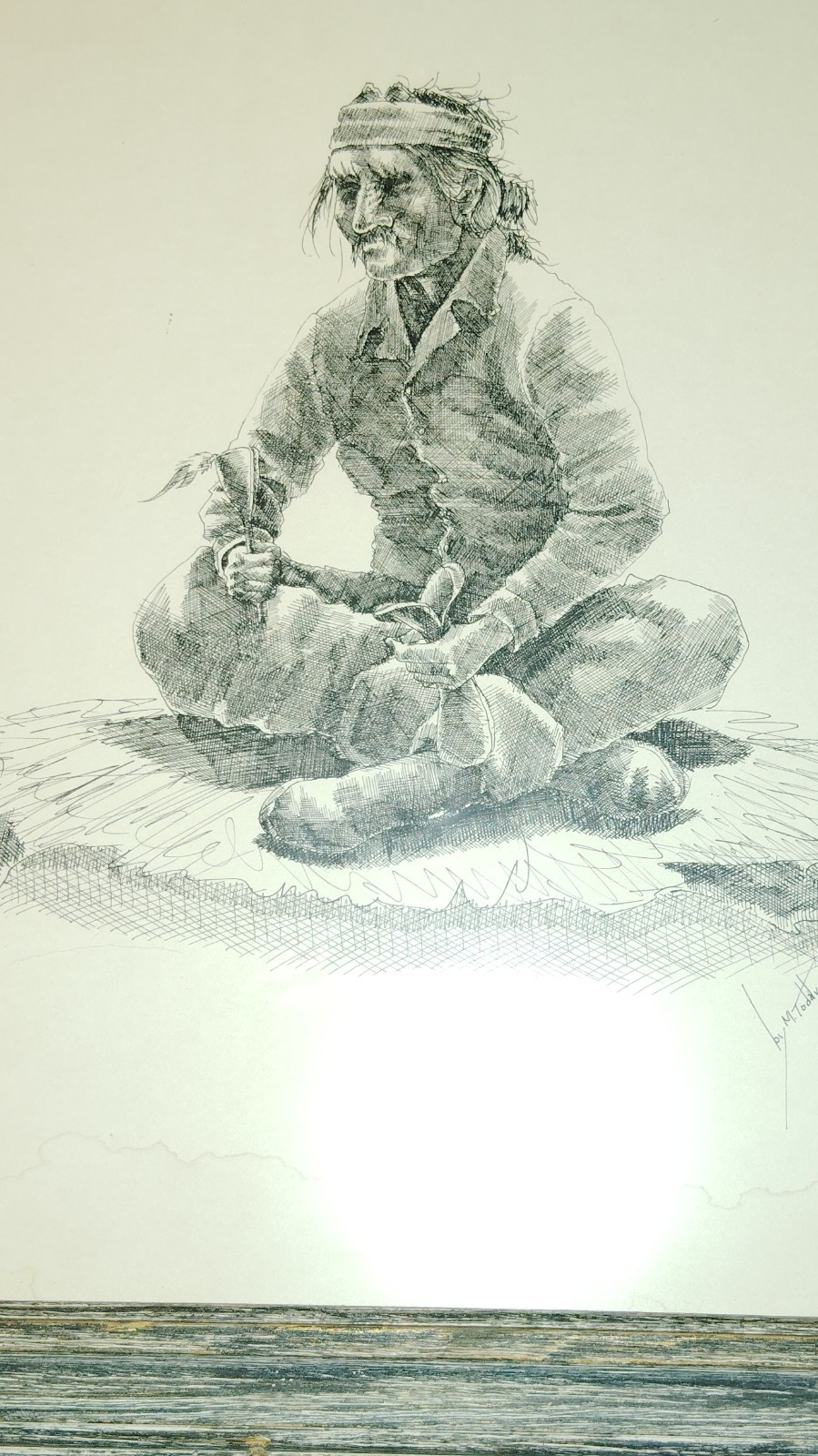 M. Todd Signed Pencil Drawing Realism Seated Person Art Unframed Handmade