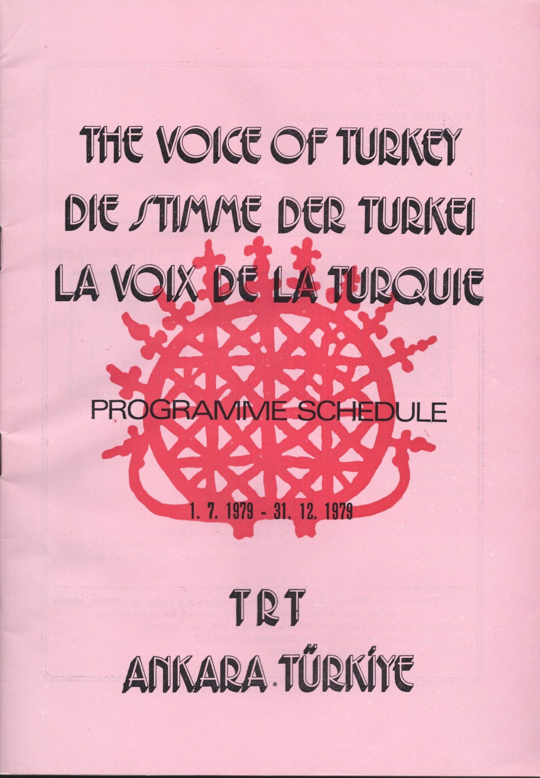 QSL TRT Voice of Turkey "Programme Schedule" Shortwave DX SWL July - Dec 1979
