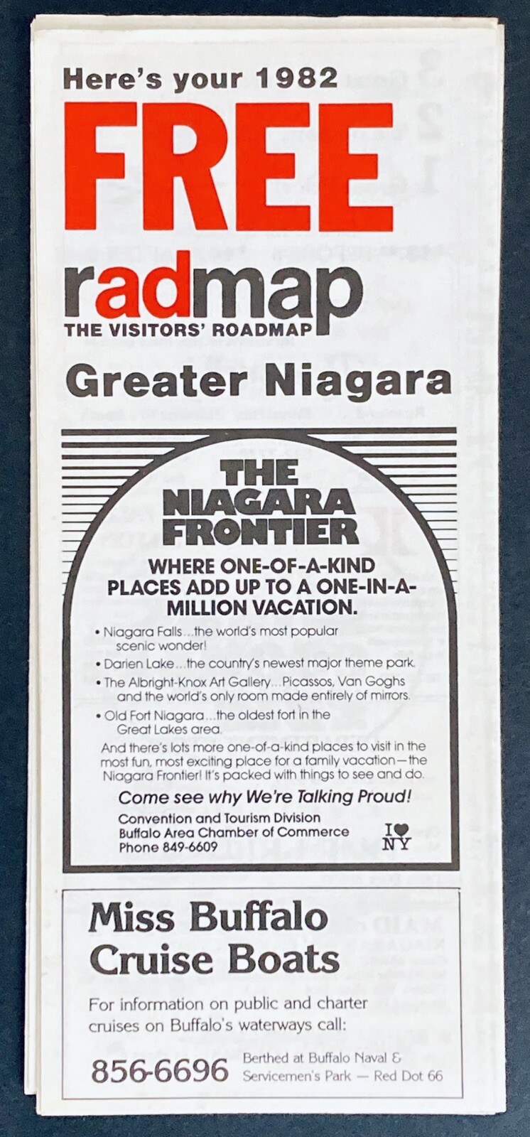 1982 Radmap Greater Niagara NY Visitors Roadmap New Melody Fair Ad Fanny's Ad