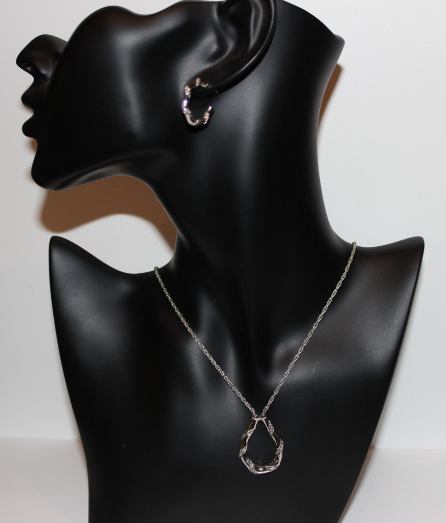 Vintage Trifari 925 Sterling Necklace Earrings Set Rope Chain Teardrop