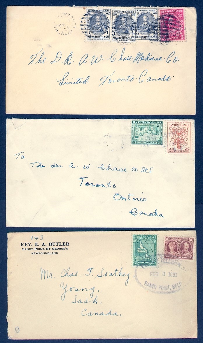NEWFOUNDLAND SEL OF 3 DIFF 1930's COMBO's TO CANADA