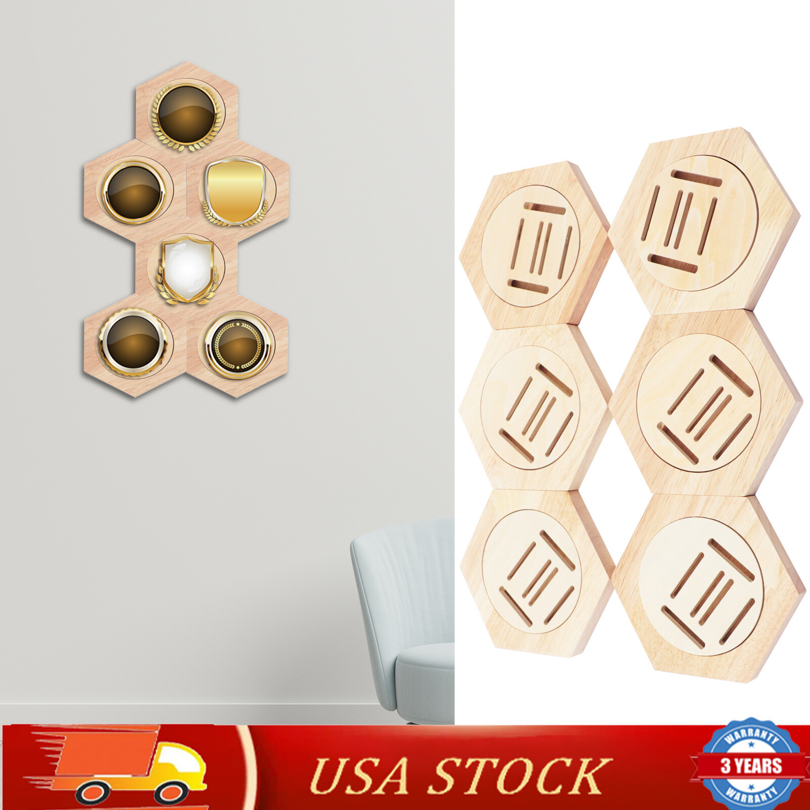Hexagon Medal Holder 6pcs Medal Display Hanger Rack Wooden Decorative Holder 🔥