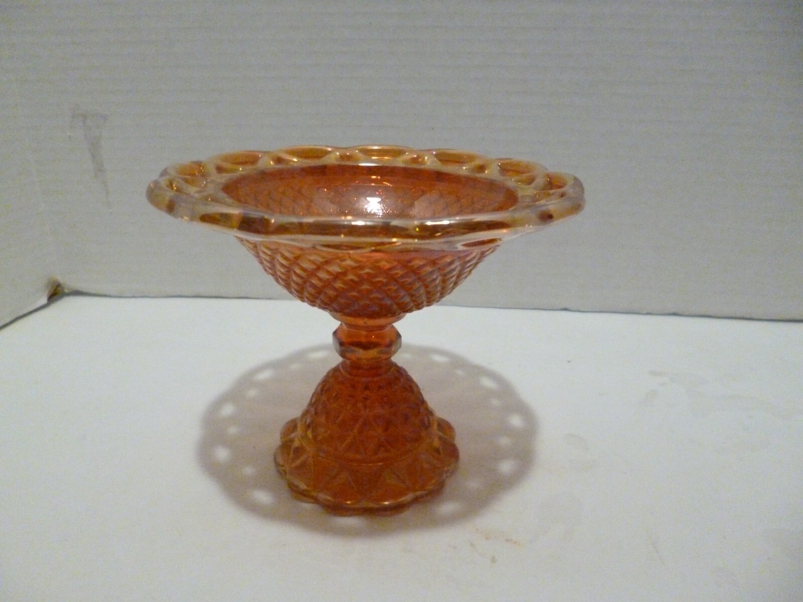 Vintage Imperial Marigold Carnival Diamond Point Open Lace Compost