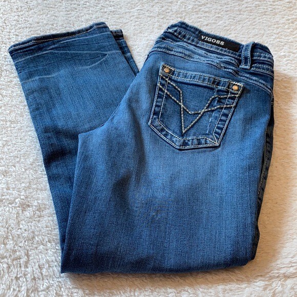 Vigoss Jeans Womens 10 Blue Chelsea Capri western embroidered Crop Rodeo Midrise
