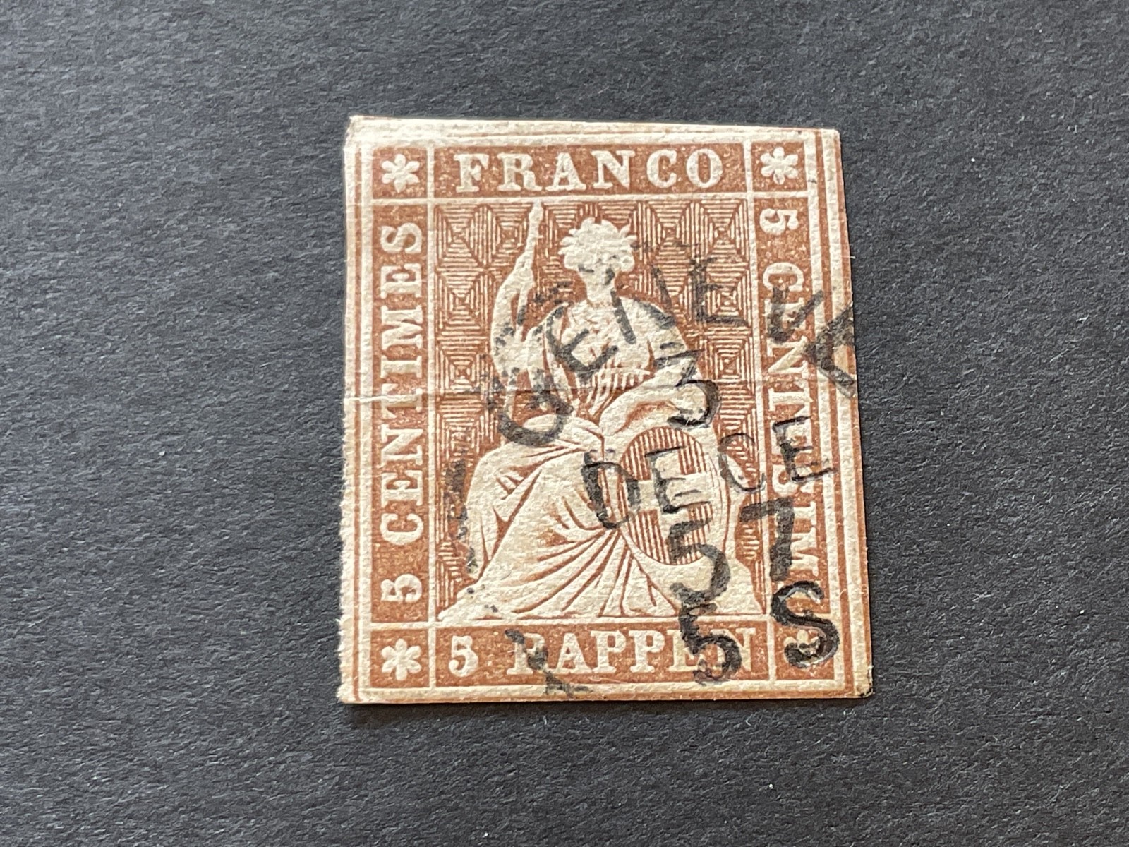 Switzerland 1854 imperforated 5Rp used stamp B3239