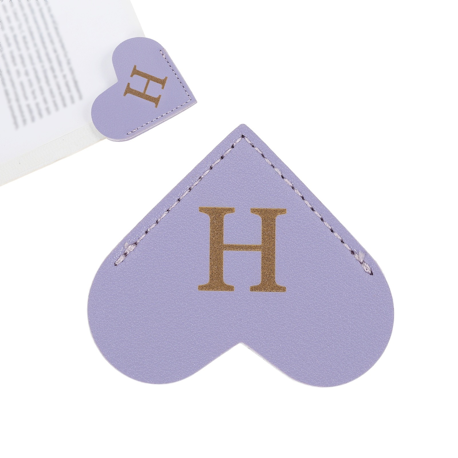 Initial H Corner Bookmarks,  Heart Shape Leather Book Marks Markers, Purple