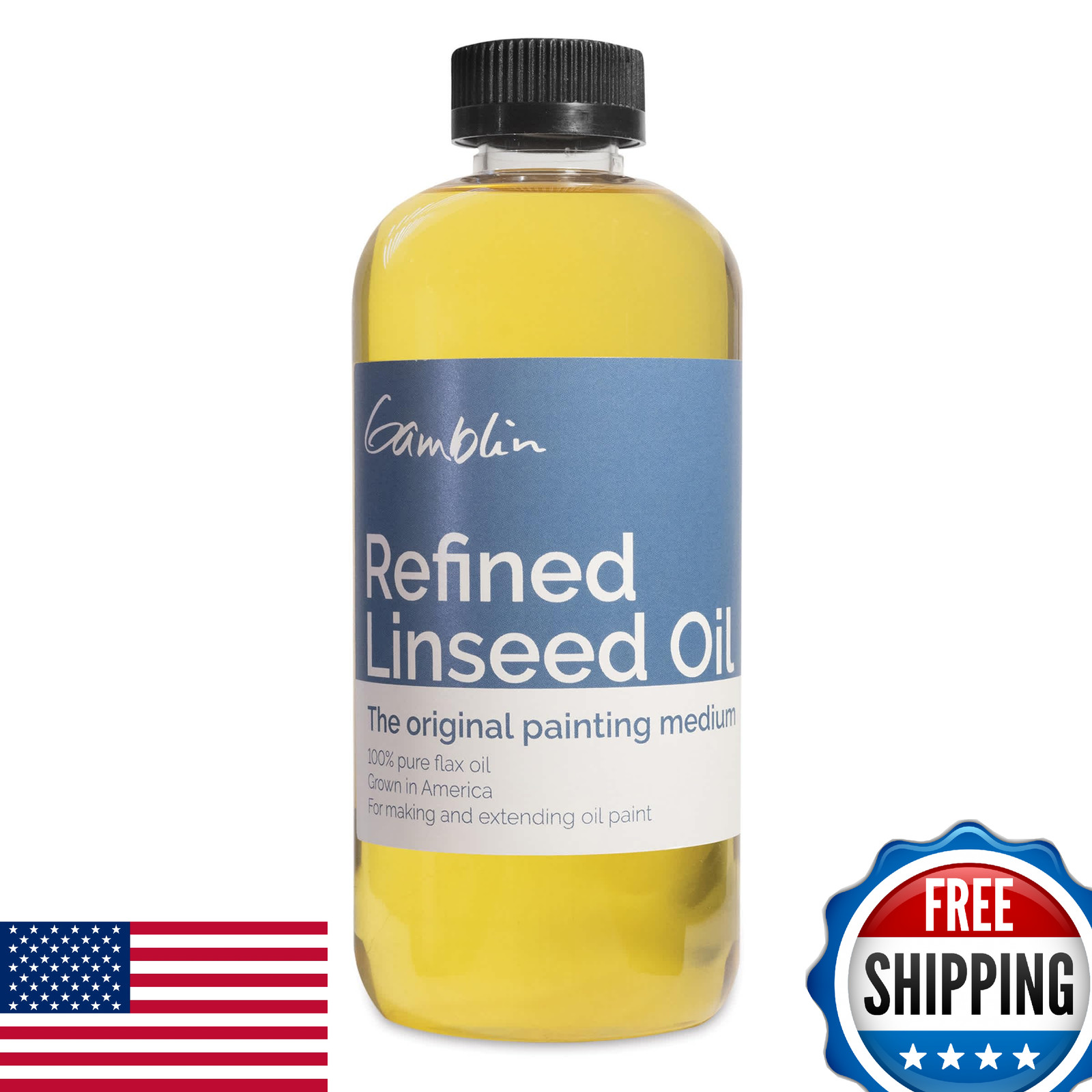 Gamblin Refined Linseed Oil 16 Oz - Enhances Flow, Gloss, Speeds Drying