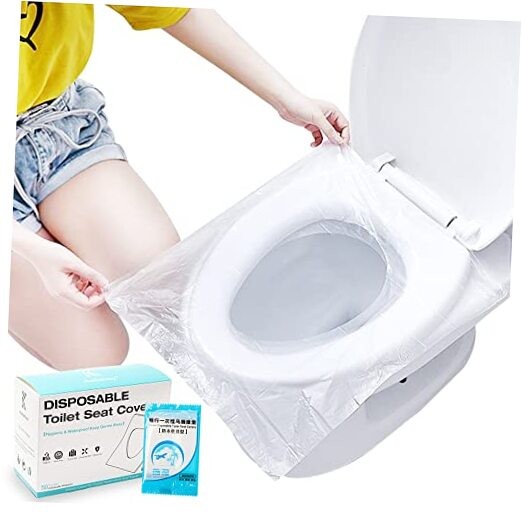 50 Pack Disposable Plastic Toilet Seat Cover Non Slip Individually Wrapped for 