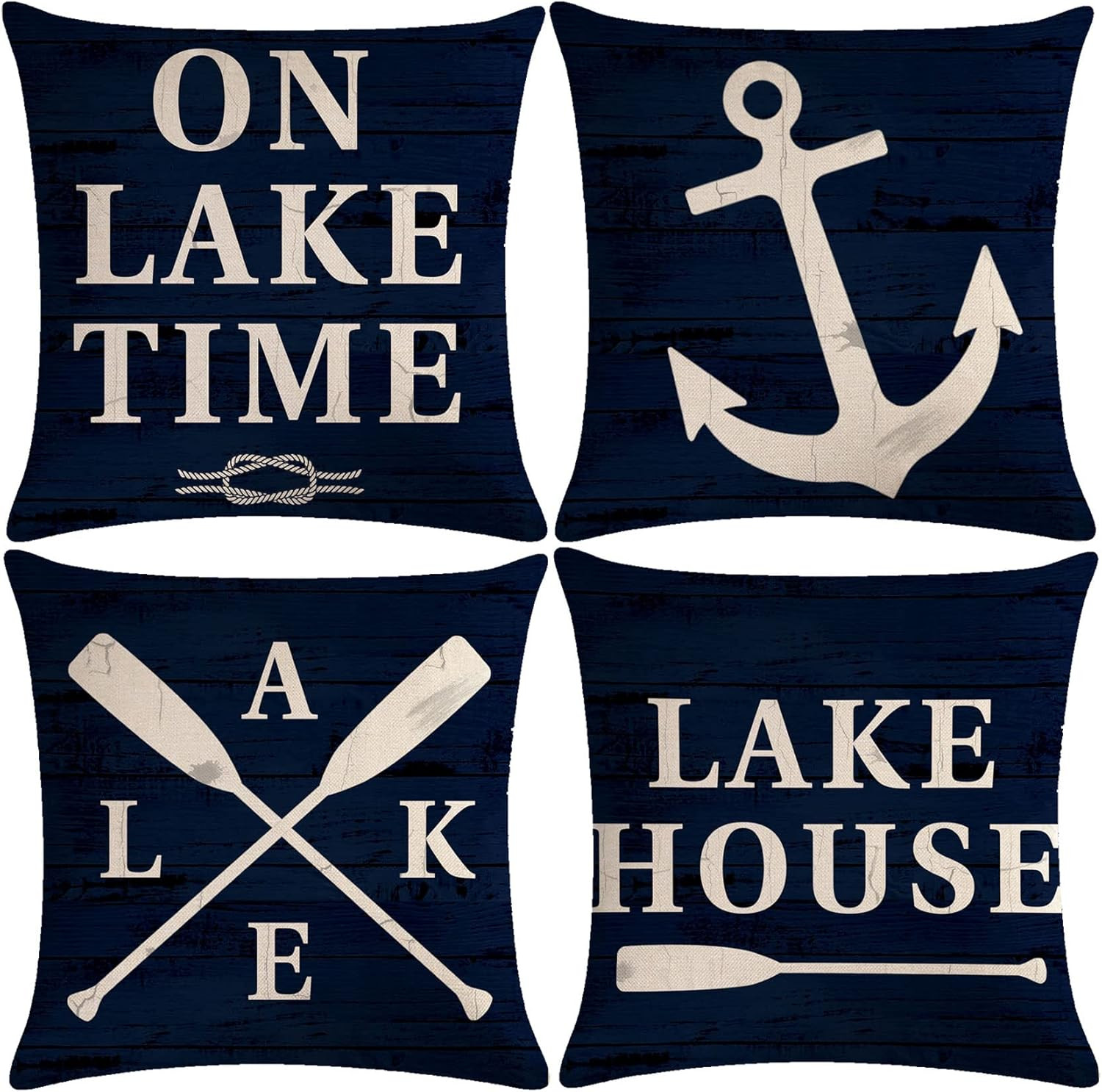 Set of 4 Navy Blue Sea Decor Pillow Covers 18x18 Farmhouse Couch Sofa Patio