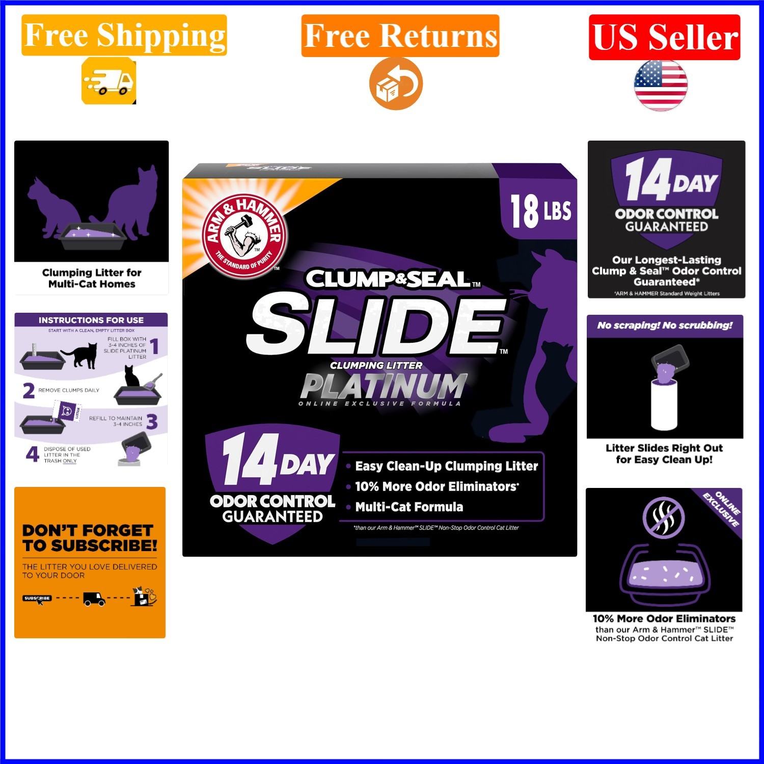 SLIDE Platinum Multi-Cat Clumping Cat Litter 18 lbs, Odor Control, Dust-Free