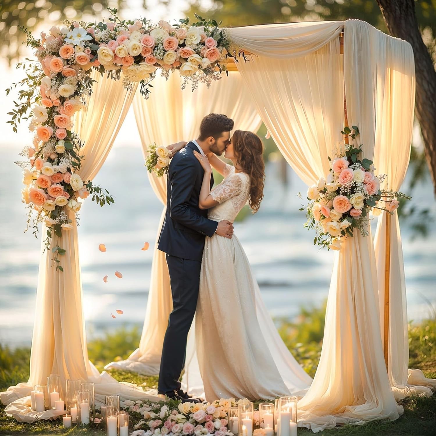 2PCS Wedding Arch Draping Fabric Curtain Drapes Polyester Sheer Backdrop Curt