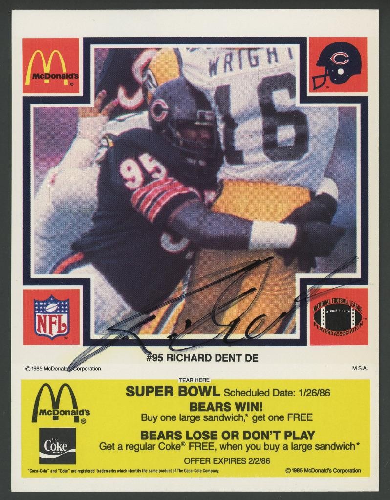 1985 McDonalds RICHARD DENT signed card (Bears - autograph) HOF PSA/DNA cert!