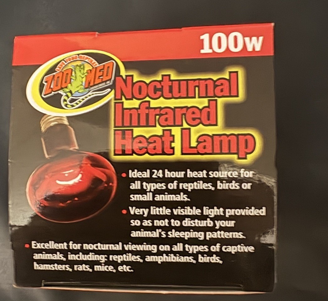 Zoo Med Nocturnal Infrared Heat Lamp Red 75w 24 Hour Heat Source Reptiles Birds