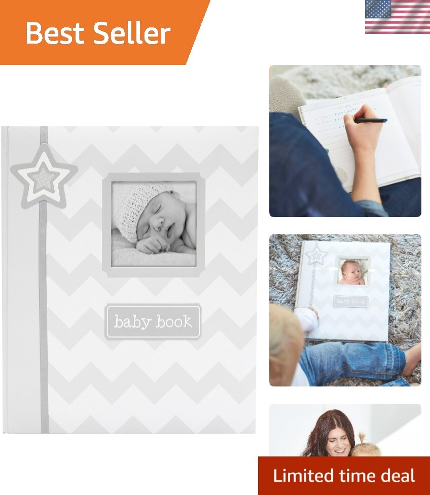 Baby Memory Book Paper 46 Pages Gray Chevron Keepsake for Milestone Tracking