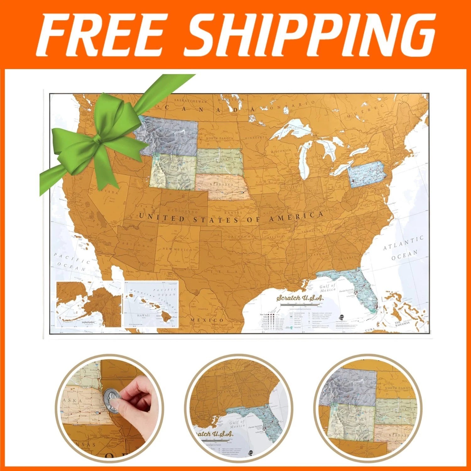 Quality USA Scratch Off Map - Detailed Cartography