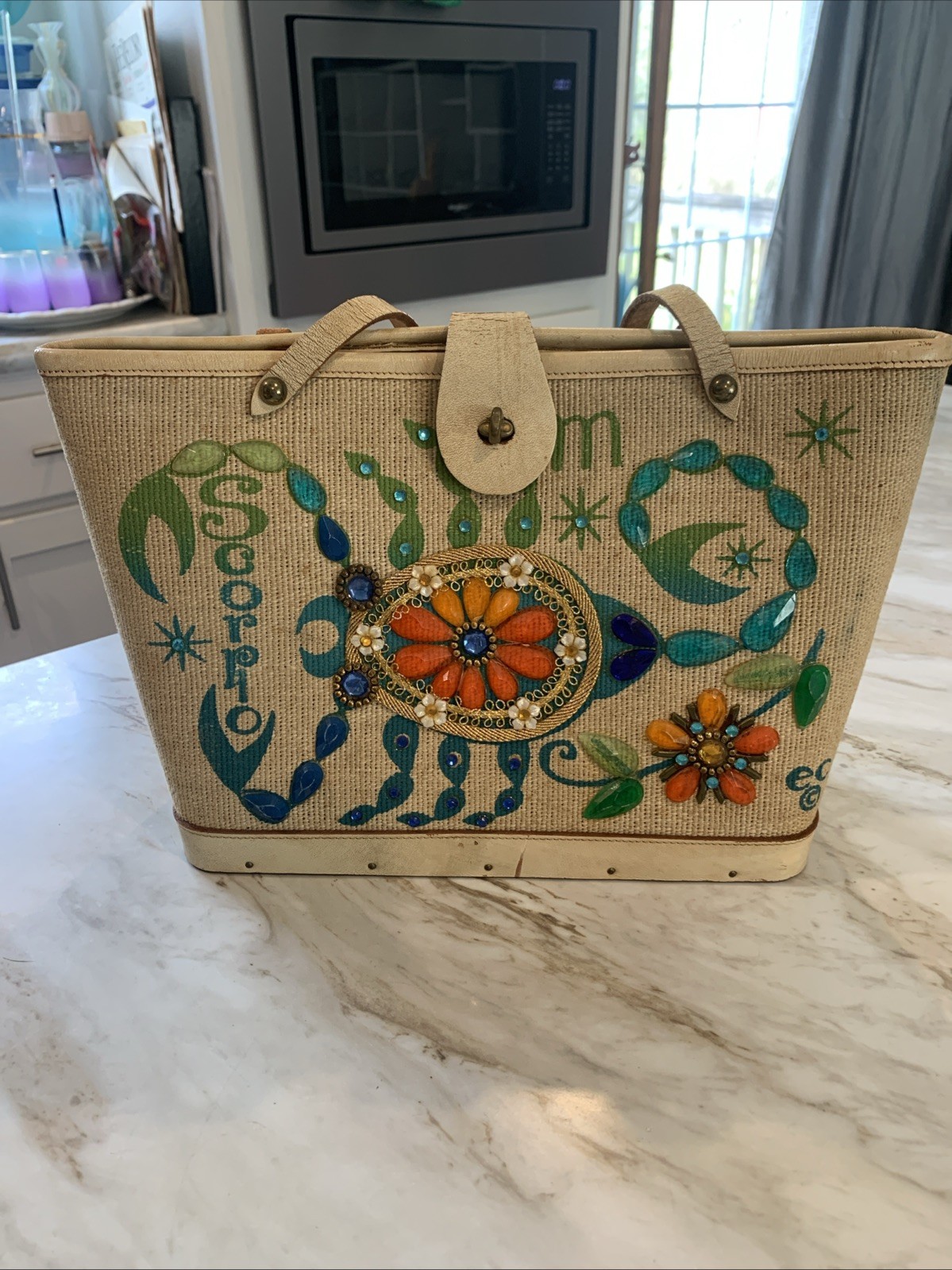 VTG 1960s Enid Collins Scorpio Zodiac Jewel Canvas Bag Purse Mid  Century Modern