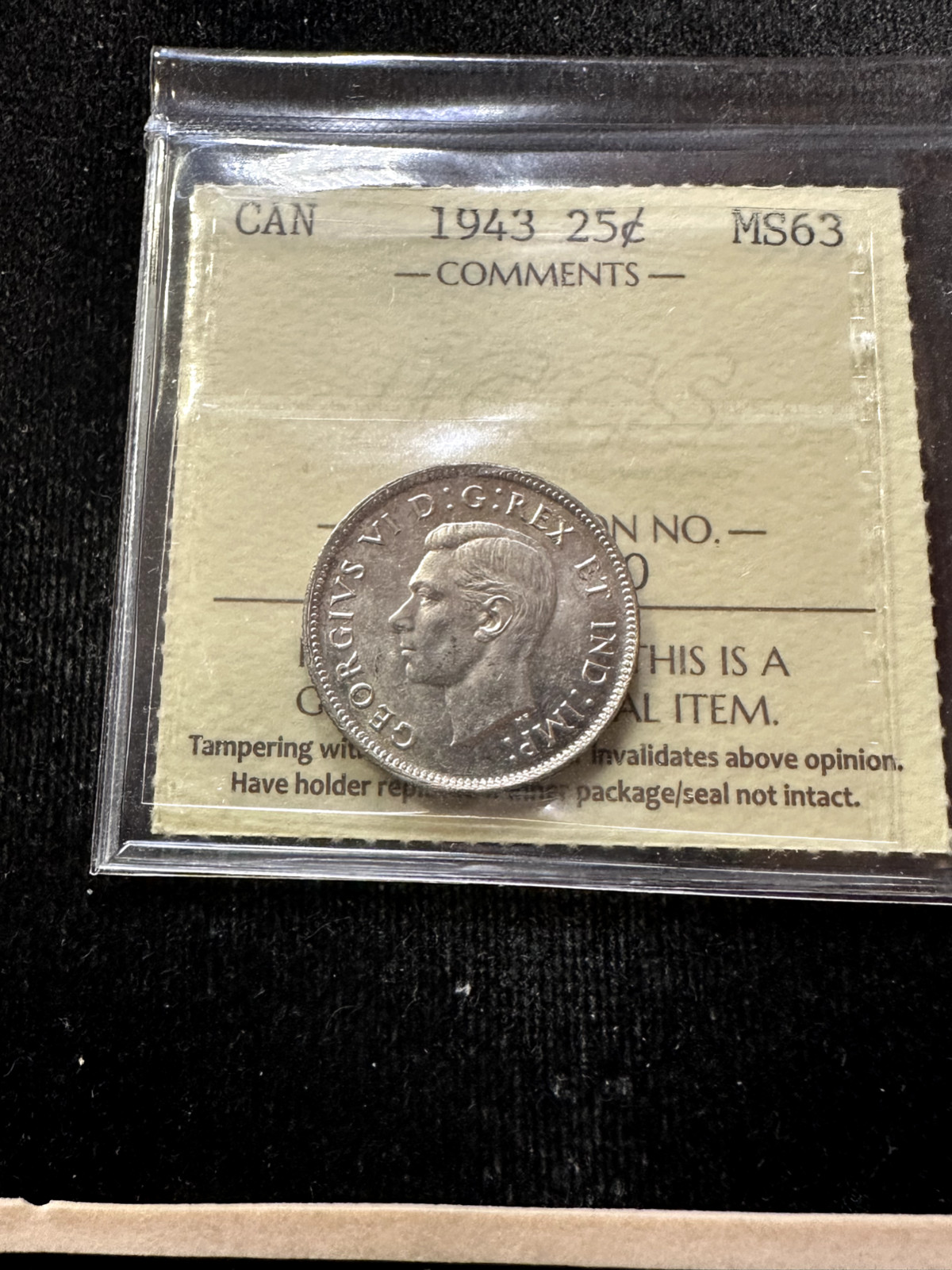 1943  ICCS Graded Canadian, ¢25 Cent, **MS-63** # XUC 150