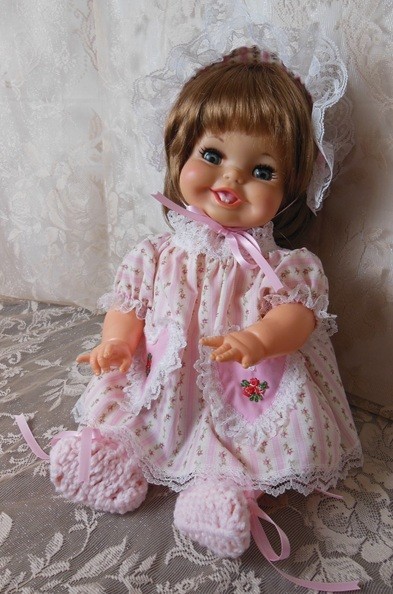 Pink  Valentine Smock, Panties, Bonnet & Booties For 18” Ideal Tubsy ~ NO DOLL