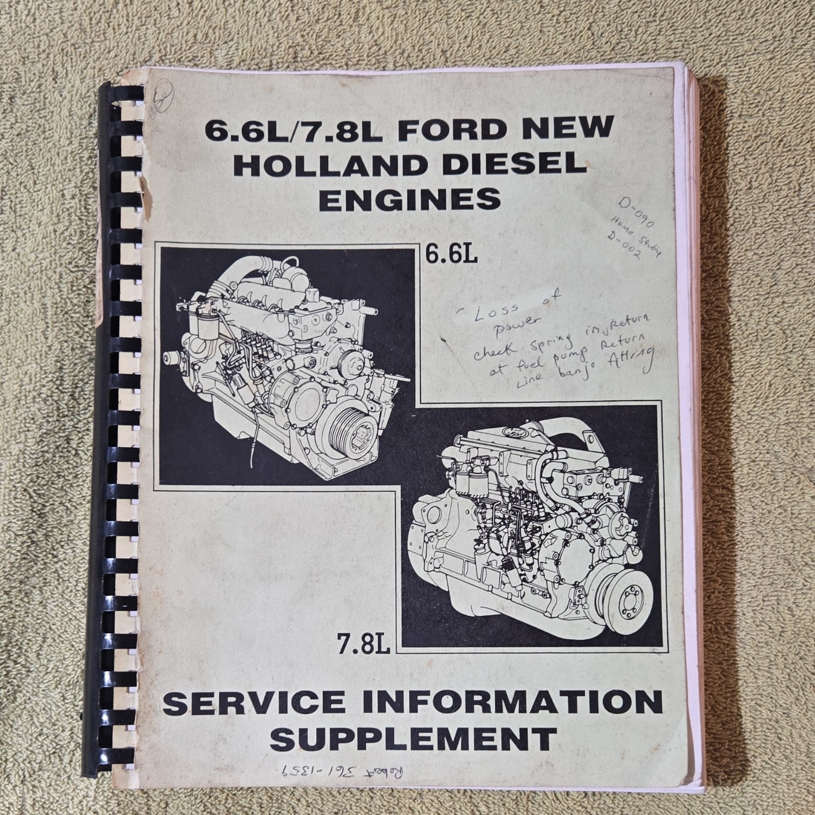 Ford 6.6L 7.8L Diesel Tractor Engine Service Information Supplement Manual