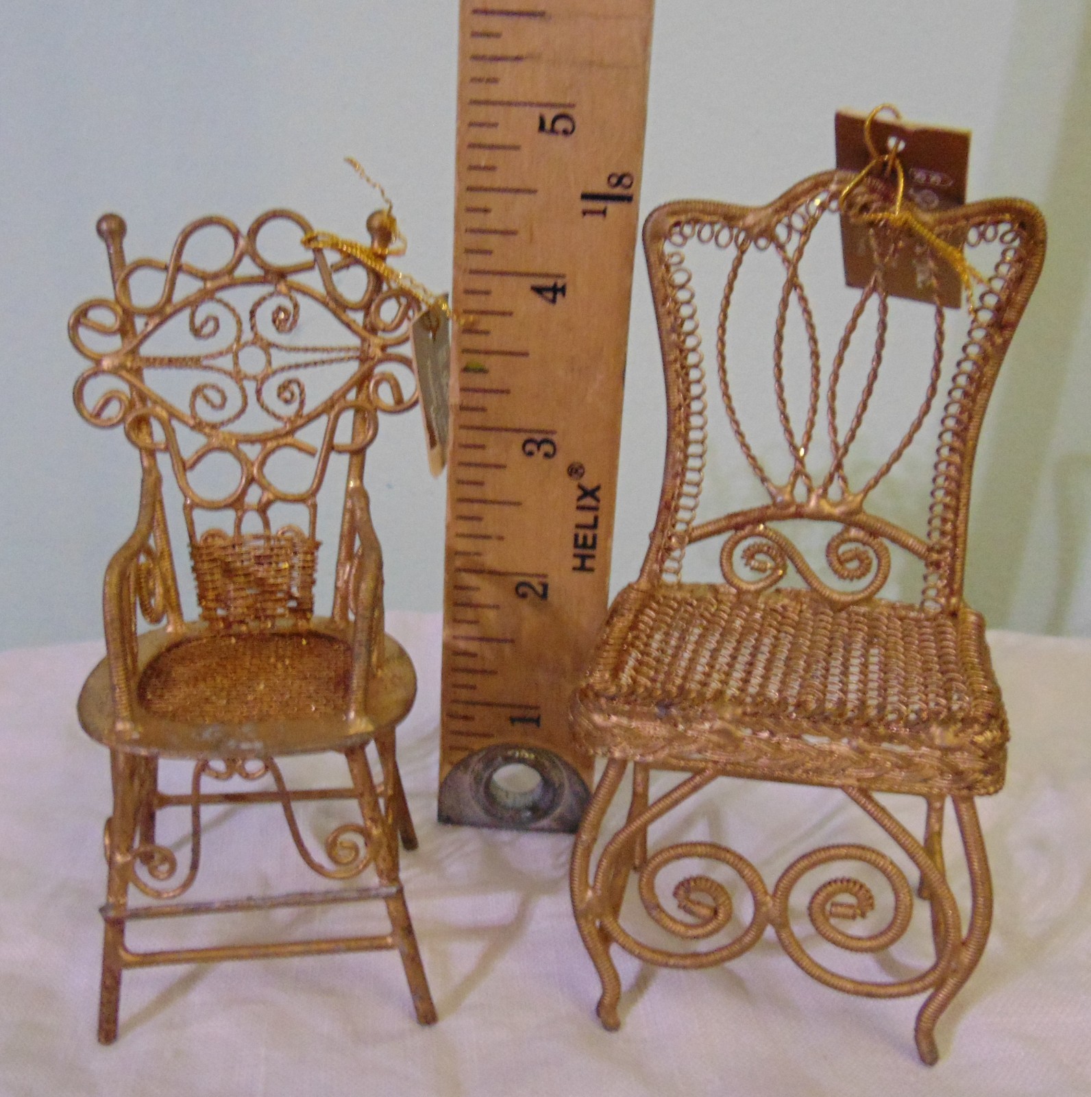 Miniature Dollhouse Vintage Roman Inc gold metallic high back wicker chairs