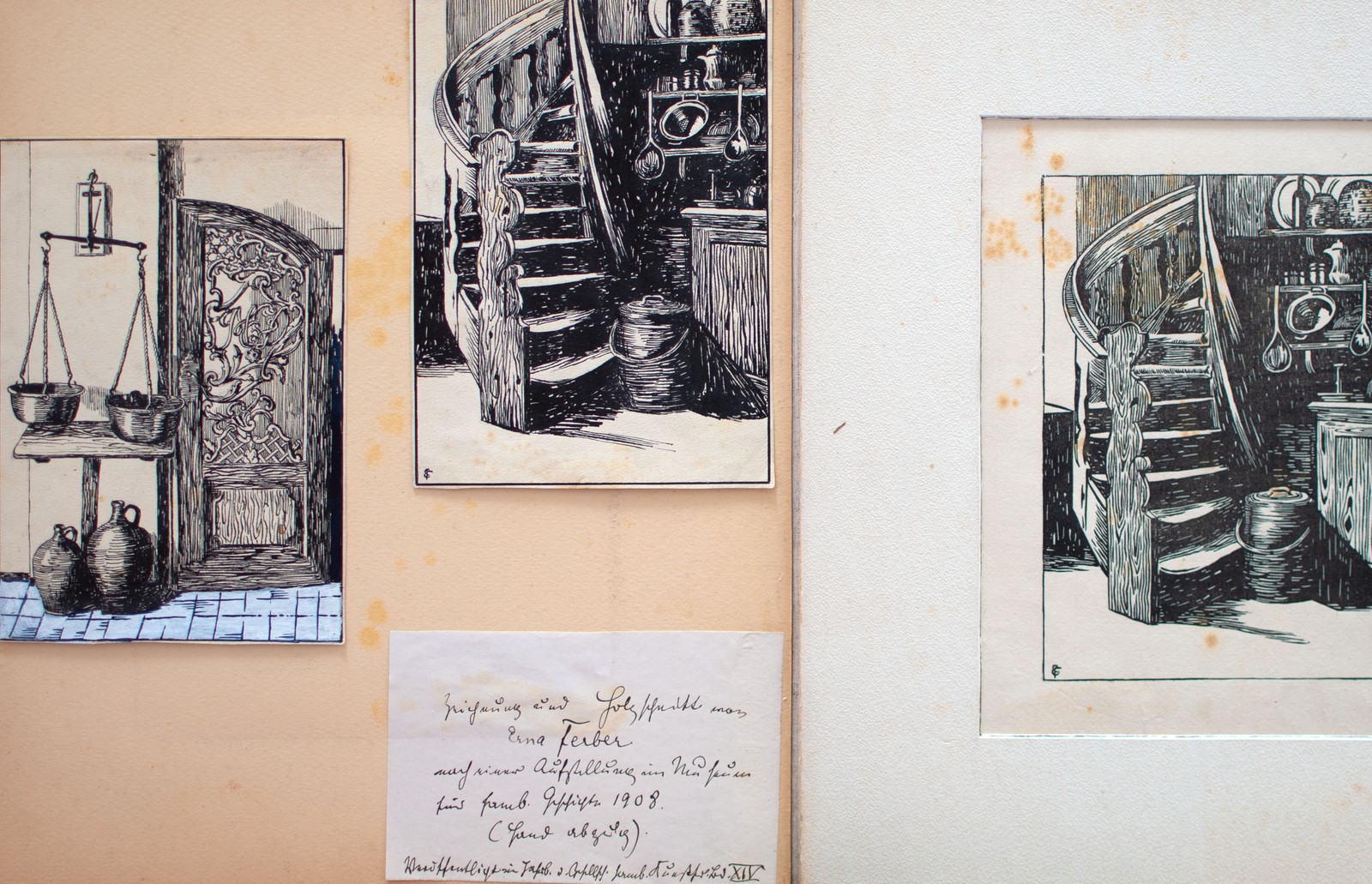 Woodblock Print Furniture Interior Erna Ferber Monogrammed Drawing Binder 1908