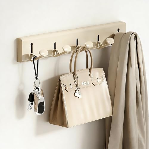 Coat Rack Wall Mount Hooks Coat Rack with 5 Hooks Wall Foldable Milky White
