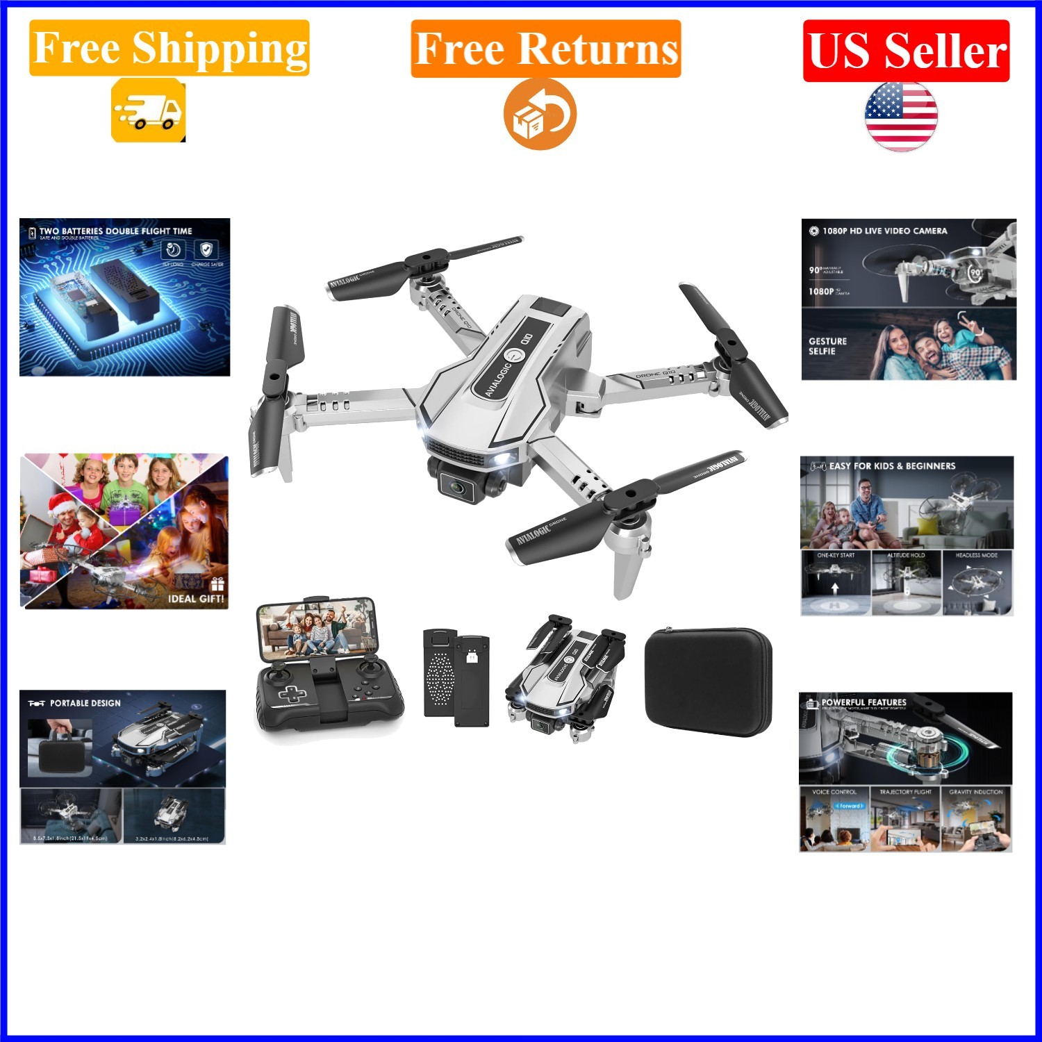 Q10 Mini Drone with Camera for Kids, 1080P FPV, 3 Modes, Silver