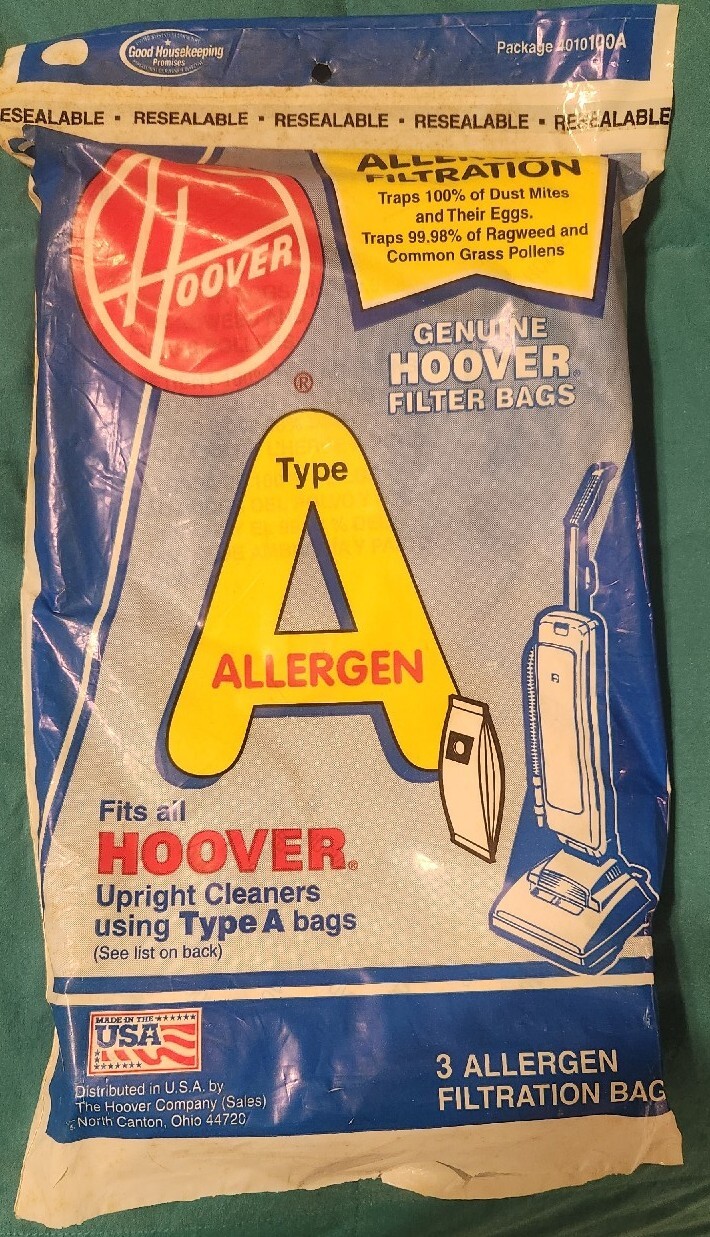 GENUINE HOOVER TYPE A - 3 PACK VACUUM CLEANER BAGS-- # 4010001A