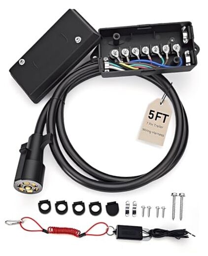 7-Way Trailer Cord with Waterproof 7-Gang Junction Box 5FT Trailer Cord And Box