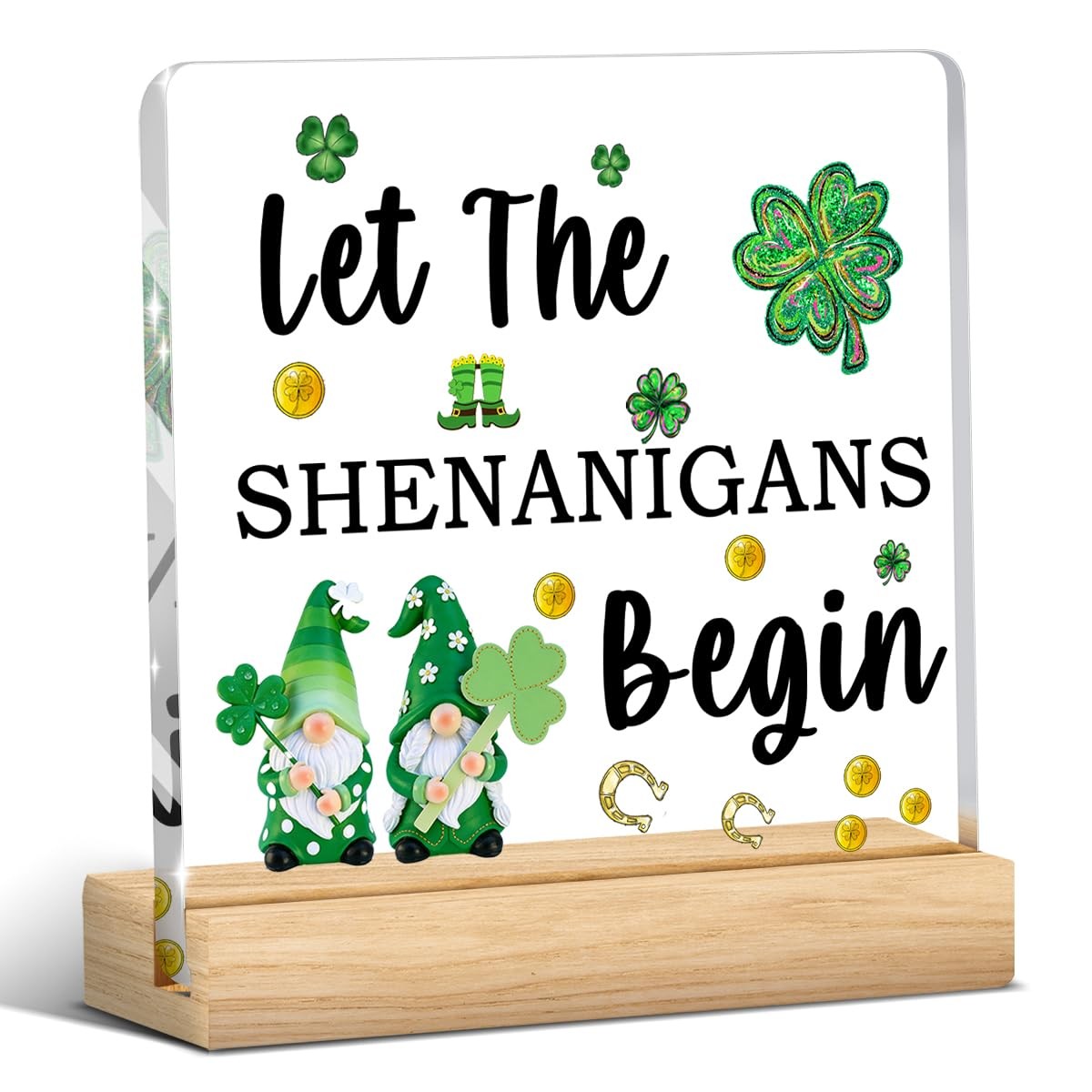 St Patricks Day Decorations, Funny Gnome 4 x 4 inches, Shamrock-1 