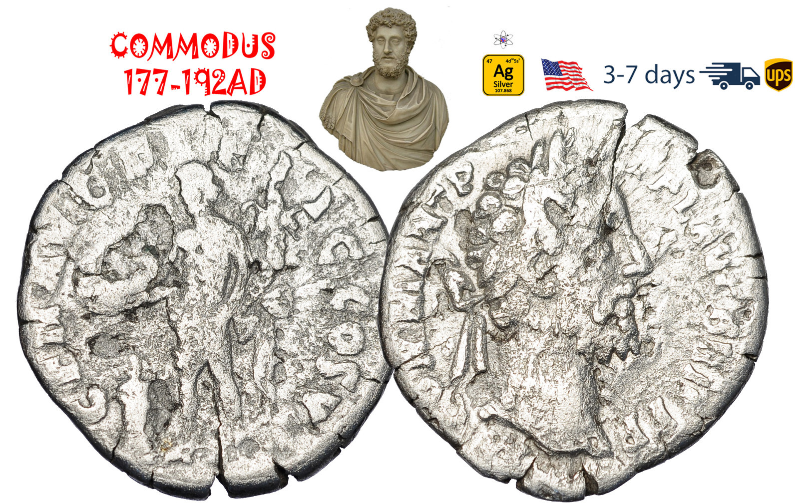 Ancient Roman Empire Coin Silver Denarius COMMODUS 177 - 192 AD Authentic #33411