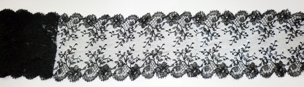 Wide Black Chantilly Mourning Lace Trim Edging Vintage Antique Victorian BB82-6*