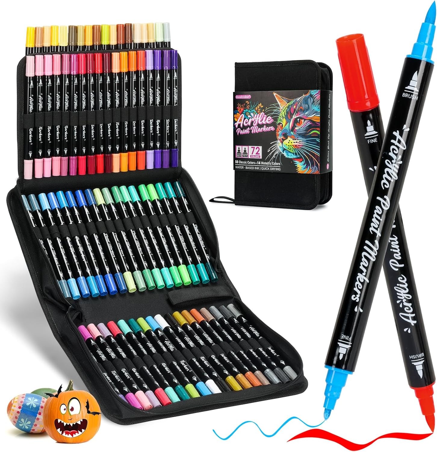 Acrylic Paint Markers 72 Colors Dual Tip Acrylic Paint Pens with Brush and Fine