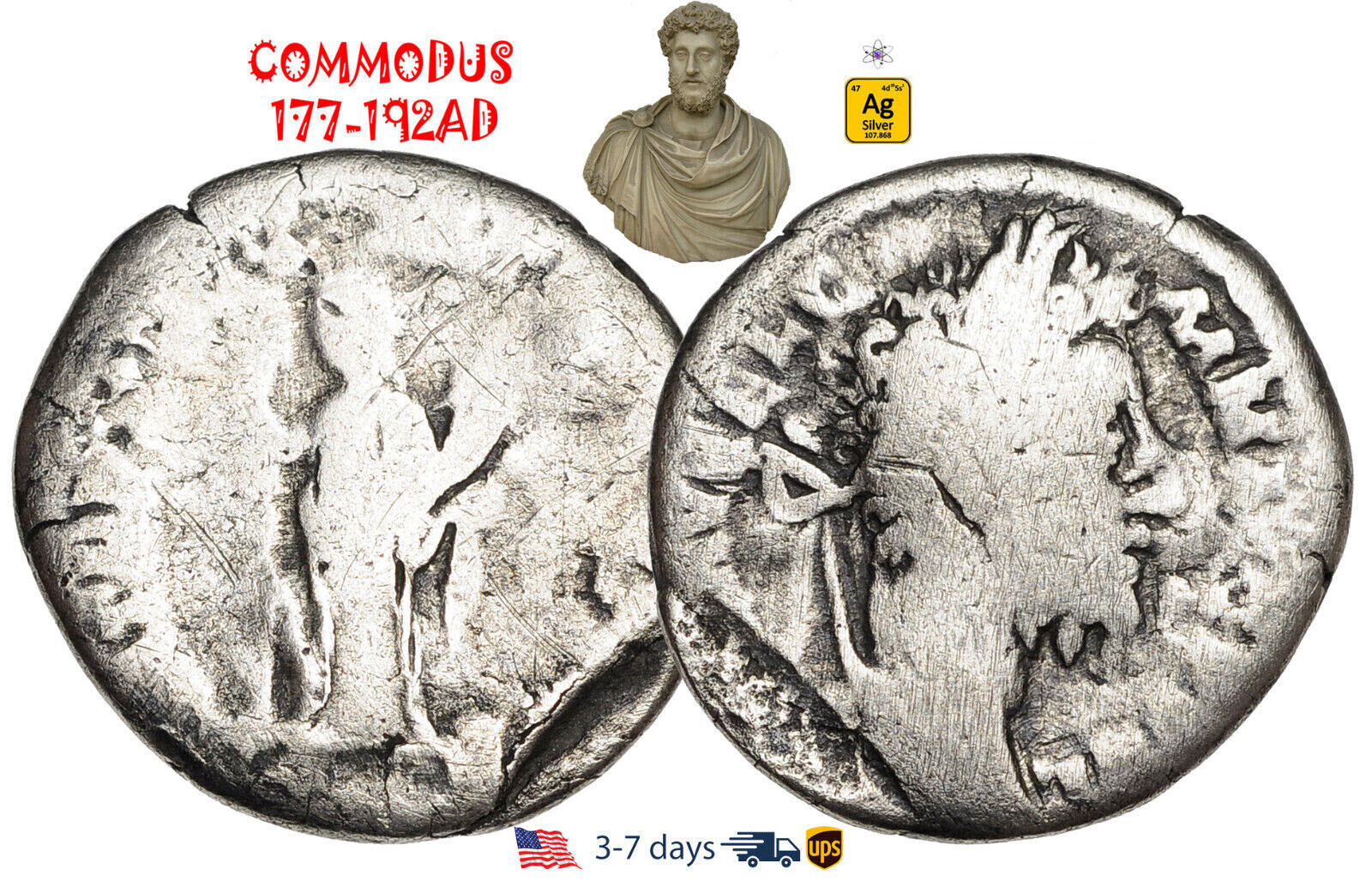 Ancient Roman Empire Coin Silver Denarius COMMODUS 177 - 192 AD Authentic #30507