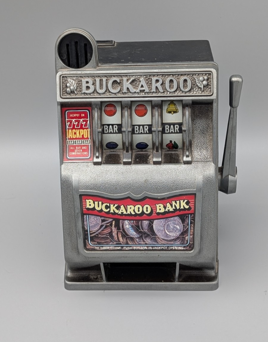 Vintage Buckaroo Slot Machine Coin Bank 3-Reel No Coins/Tokens Works