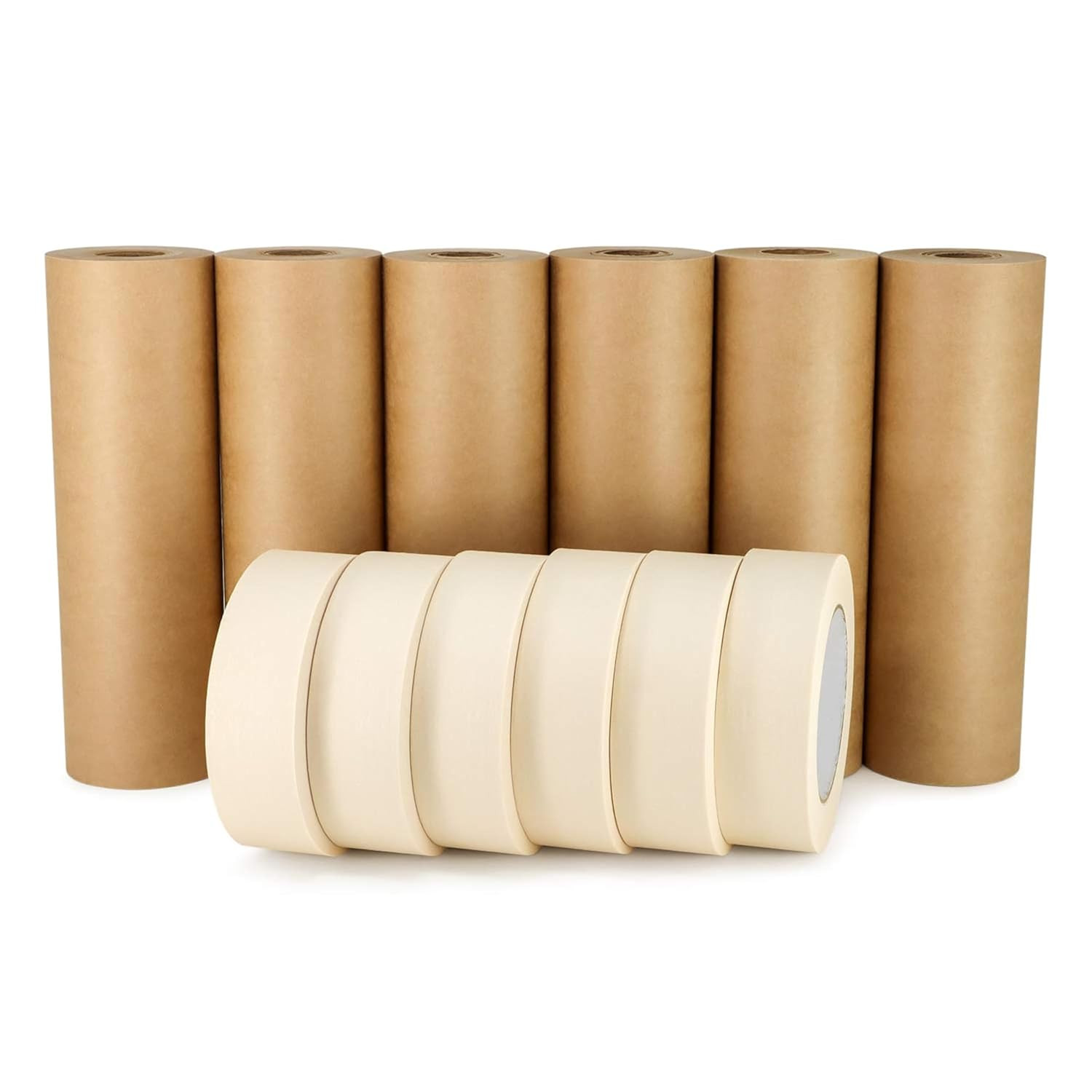 Masking Paper and Tape Set - 9" X 60 Yards Brown Masking Paper (6 Rolls) and 1.4
