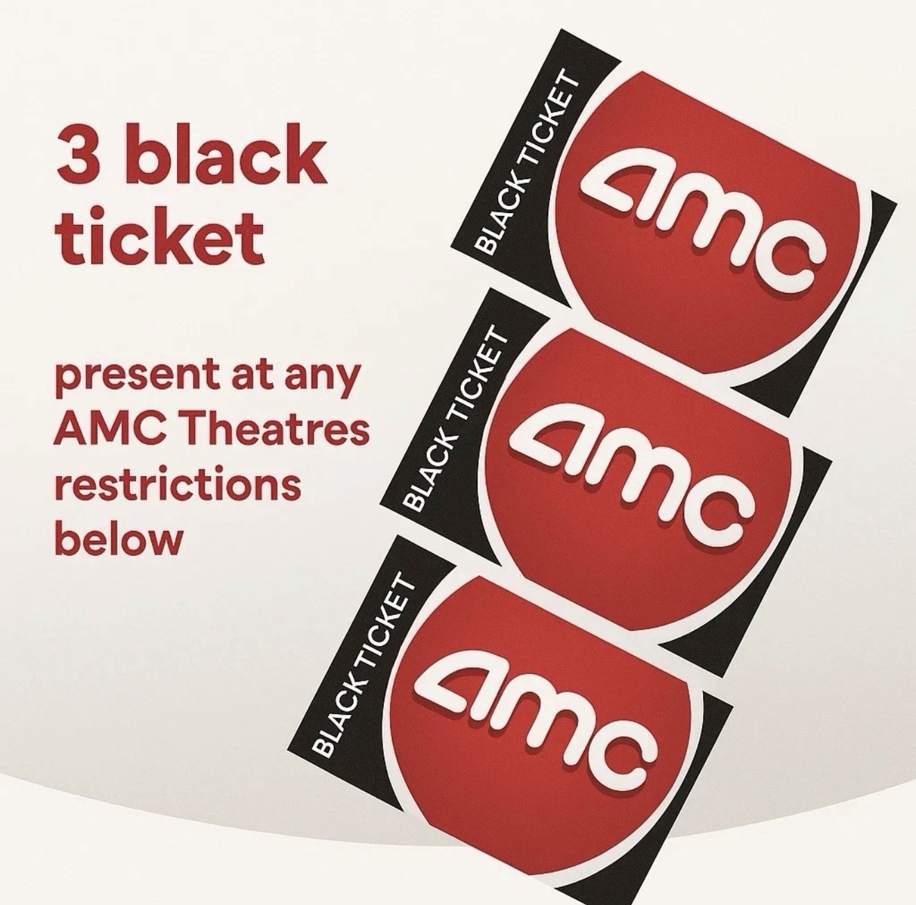 3 AMC Theatres Black Movie Ticket, No Expiration *Fast Delivery!*