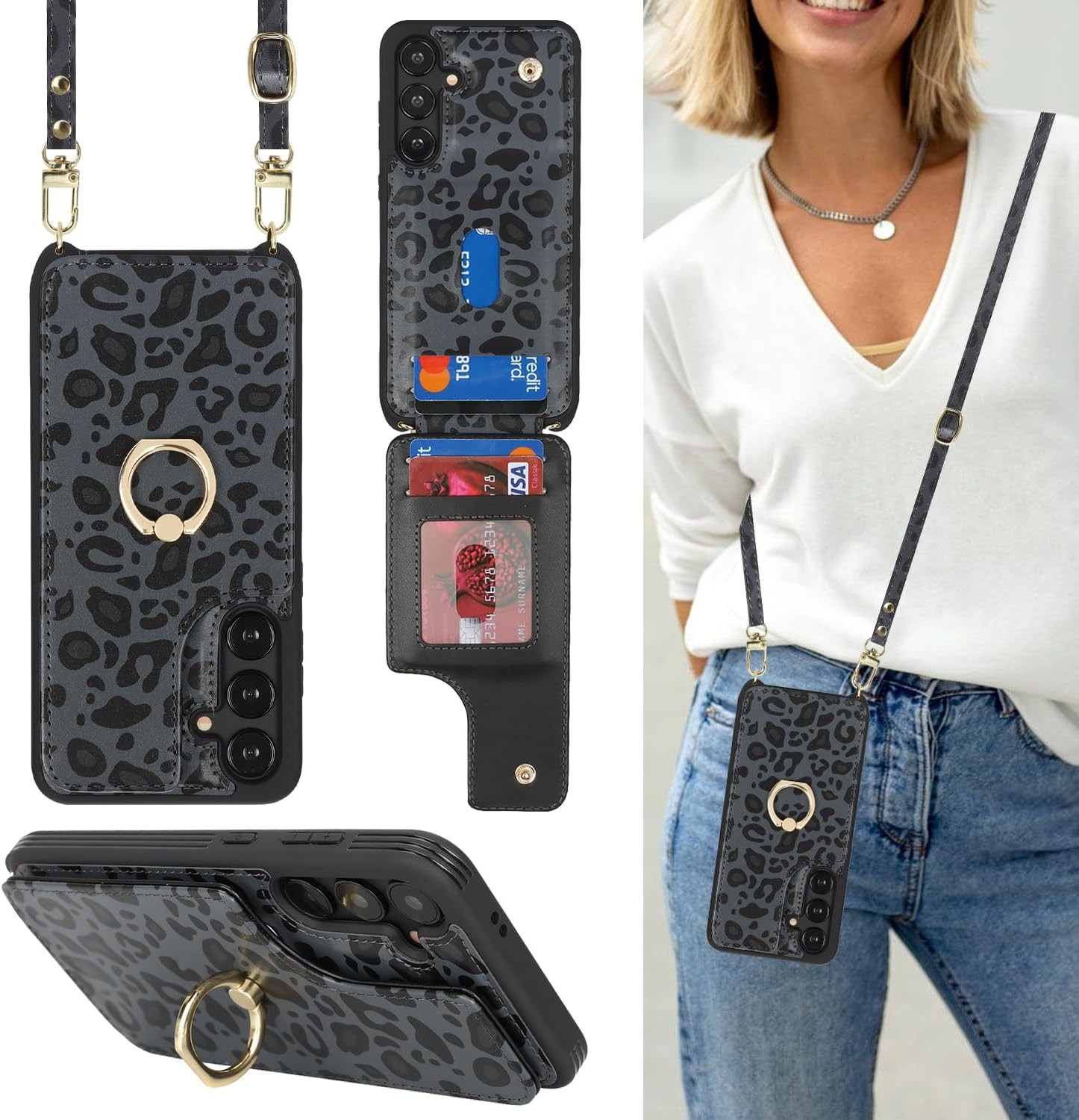 Samsung Galaxy S24 Plus Case with Card Holder and Strap, Cute Phone Wallet 6.7 i