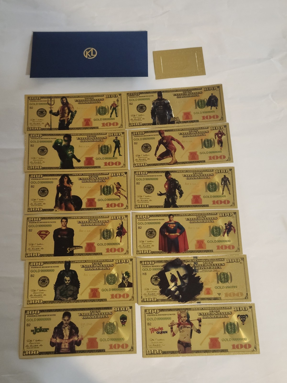24K Gold Plated Foil Collectible Banknote Set DC, Set Of 12