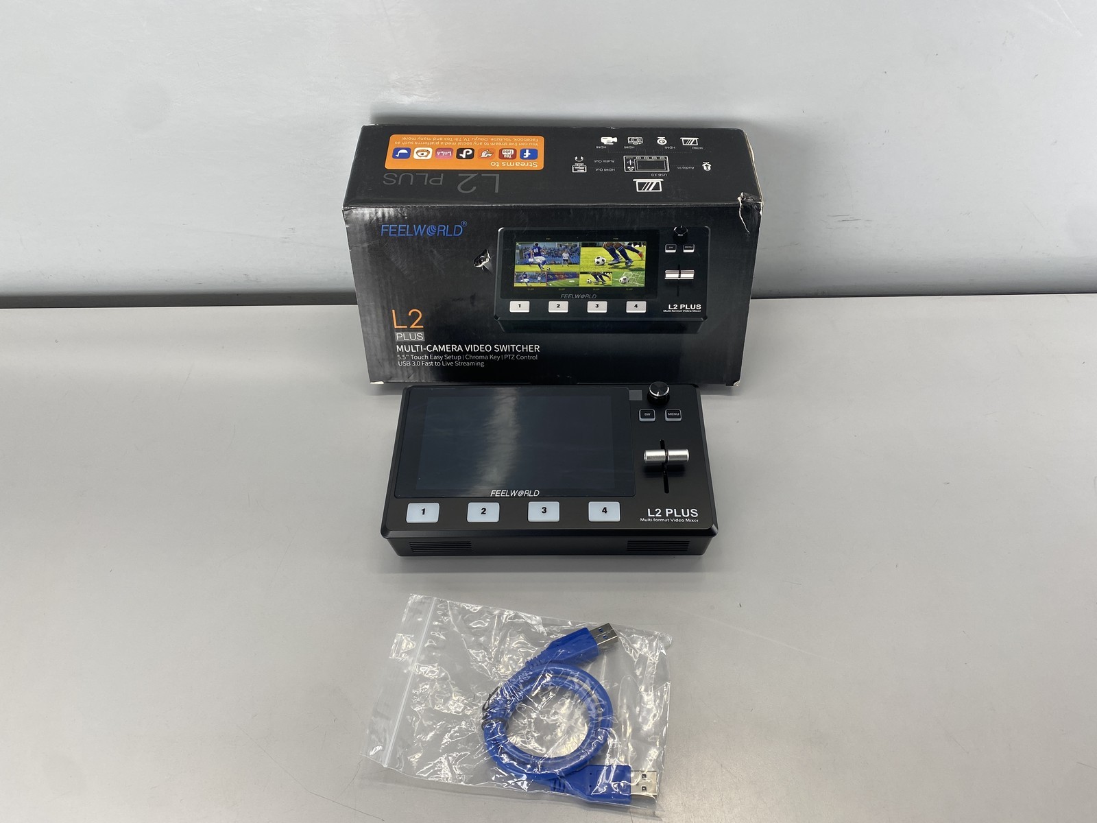 FEELWORLD L2 Plus Multi Camera Video Mixer Switcher 5.5" Screen- Black