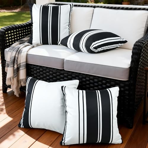 4 Pack Outdoor Waterproof Throw Pillow 18" x 18" (Pack of 4) Black Striped