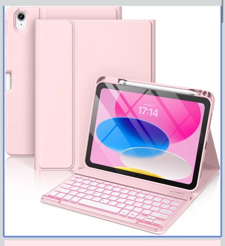 Hamile for iPad 11th 10th Generation Case with Keyboard - Light Pink