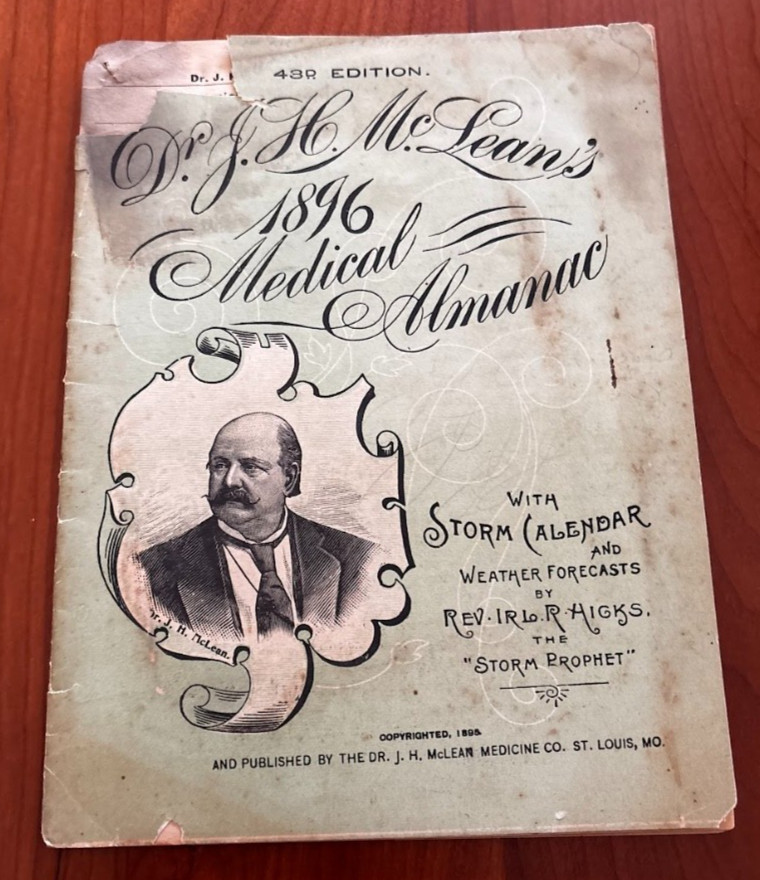 FREE SHIP! COOL Antique Medical Dr. J.H. McLean's 1896 Medical Almanac