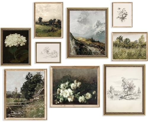 Vintage Wall Art French Country Wall Decor, 9pcs Vintage Wall Art Prints
